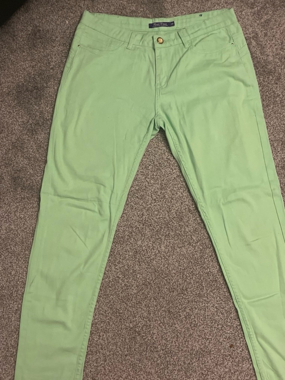 Light Mint Straight Pants with Gold Button